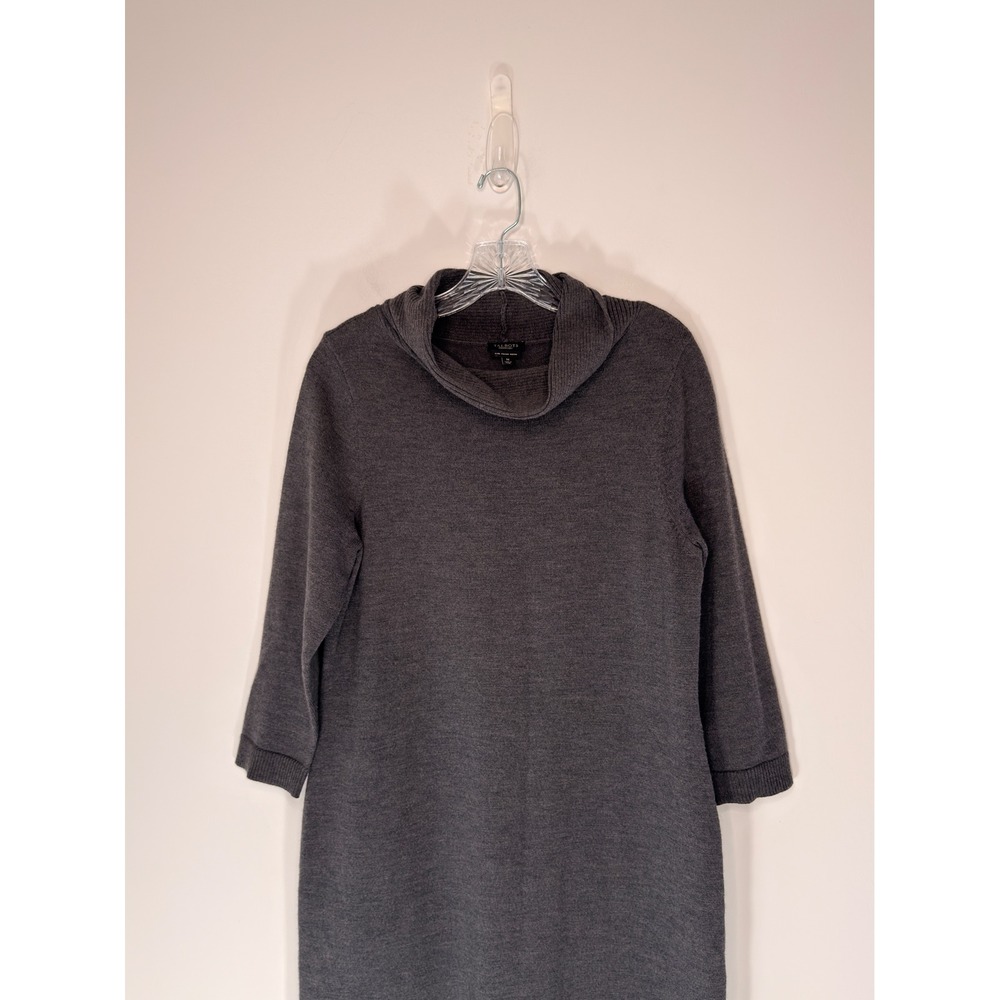 Talbots Pure Italian Merino Wool Blend Sweater Dress Gray Turtleneck Midi Medium - Picture 2 of 12